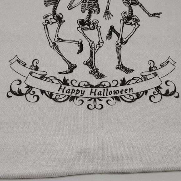 Dancing Skeletons Happy Halloween Square Pillow Cover With Zipper Closure White - Picture 11 of 11